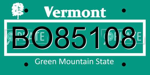 BO85108 Vermont License Plate