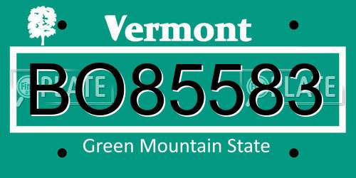 BO85583 Vermont License Plate