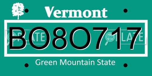 BO8O717 Vermont License Plate