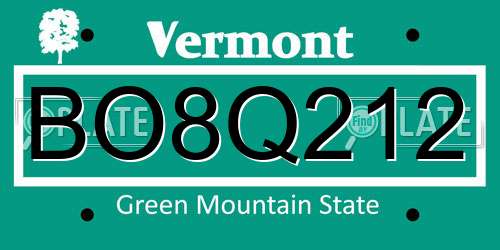 BO8Q212 Vermont License Plate