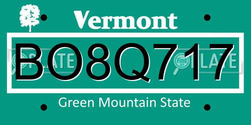 BO8Q717 Vermont License Plate