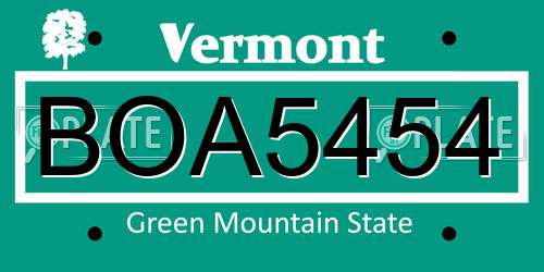 BOA5454 Vermont License Plate