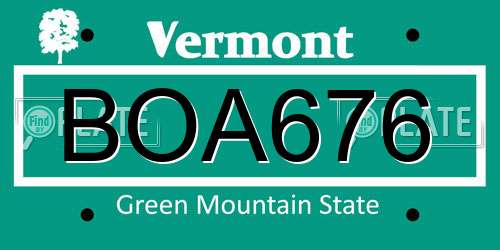 BOA676 Vermont License Plate
