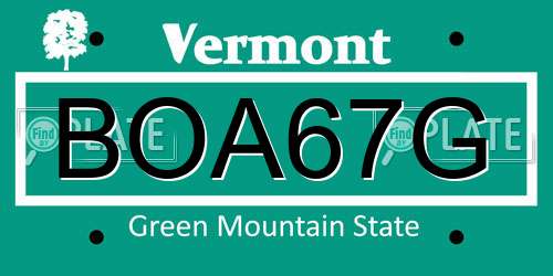 BOA67G Vermont License Plate