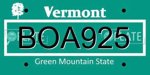 BOA925 Vermont License Plate
