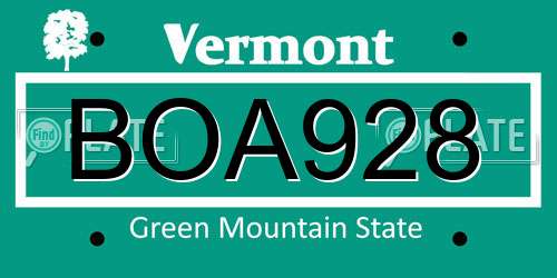 BOA928 Vermont License Plate