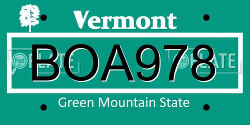 BOA978 Vermont License Plate
