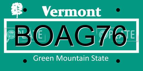 BOAG76 Vermont License Plate