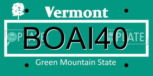 BOAI40 Vermont License Plate