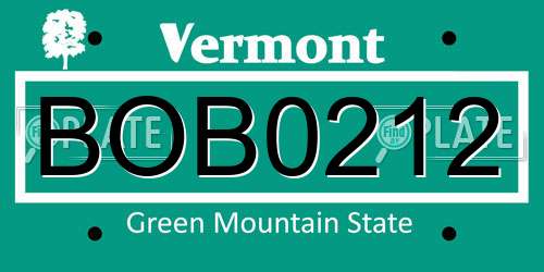 BOB0212 Vermont License Plate