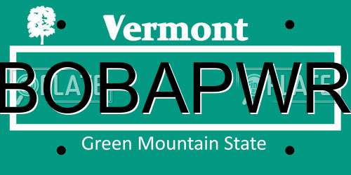 BOBAPWR Vermont License Plate