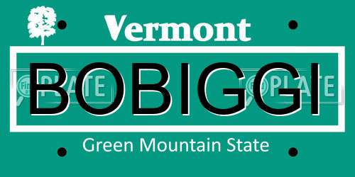 BOBIGGI Vermont License Plate
