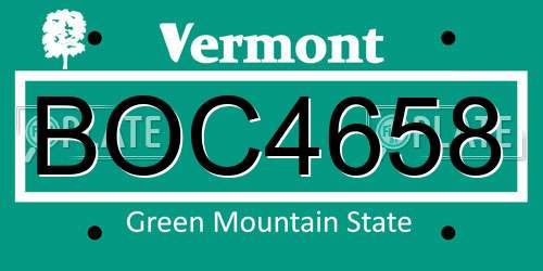 BOC4658 Vermont License Plate
