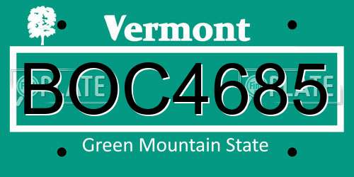 BOC4685 Vermont License Plate