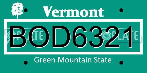 BOD6321 Vermont License Plate