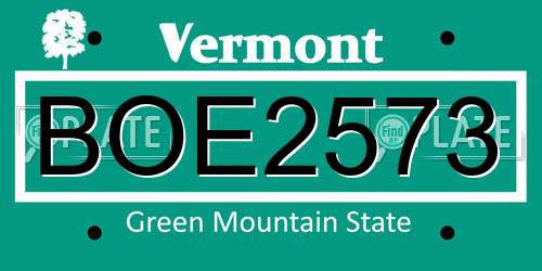 BOE2573 Vermont License Plate