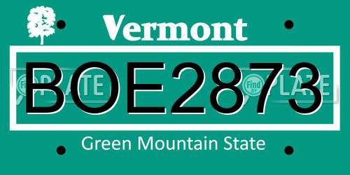 BOE2873 Vermont License Plate