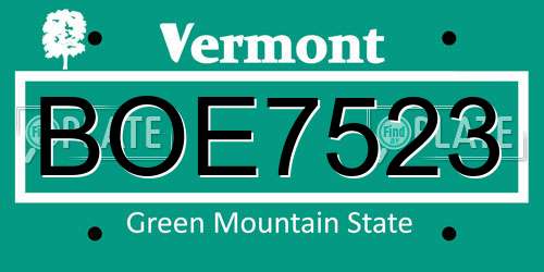 BOE7523 Vermont License Plate