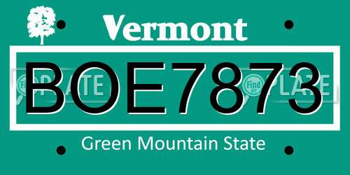 BOE7873 Vermont License Plate