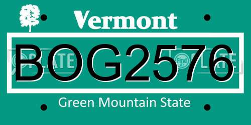 BOG2576 Vermont License Plate