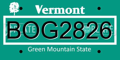 BOG2826 Vermont License Plate