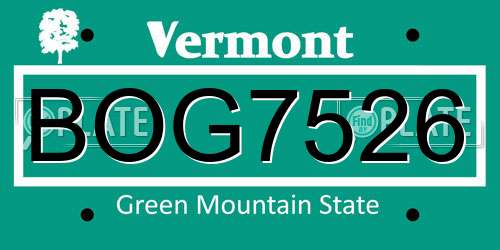 BOG7526 Vermont License Plate