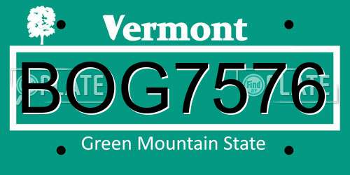 BOG7576 Vermont License Plate