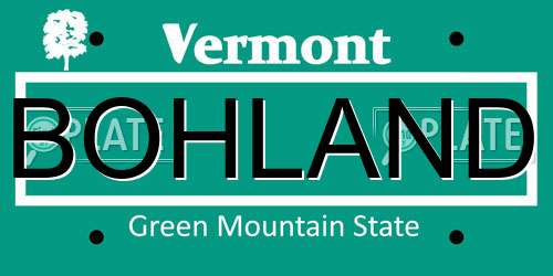 BOHLAND Vermont License Plate