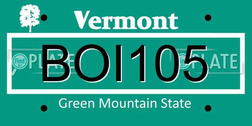 BOI105 Vermont License Plate