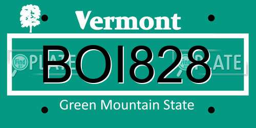 BOI828 Vermont License Plate