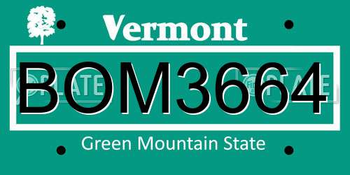 BOM3664 Vermont License Plate
