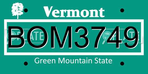 BOM3749 Vermont License Plate