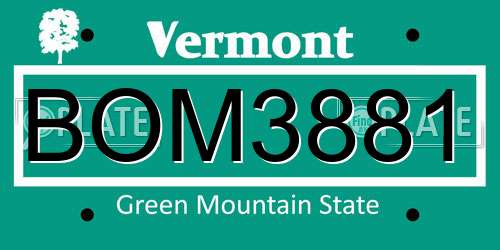 BOM3881 Vermont License Plate