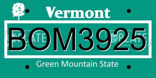 BOM3925 Vermont License Plate