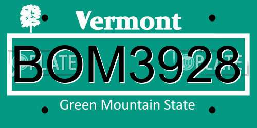 BOM3928 Vermont License Plate
