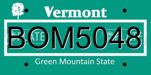 BOM5048 Vermont License Plate