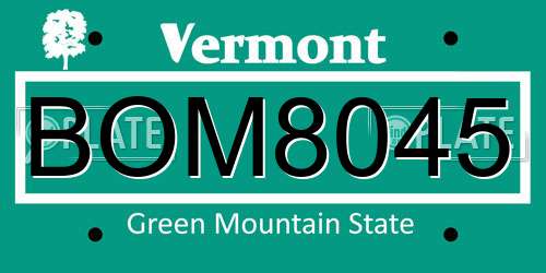 BOM8045 Vermont License Plate