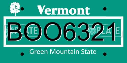 BOO6321 Vermont License Plate