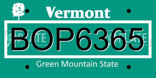BOP6365 Vermont License Plate