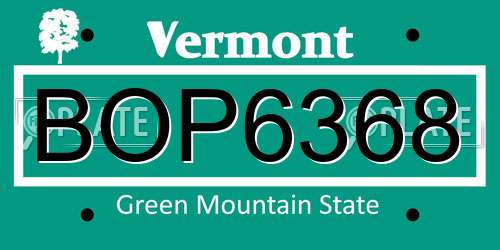BOP6368 Vermont License Plate