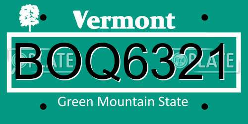 BOQ6321 Vermont License Plate