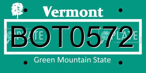 BOT0572 Vermont License Plate