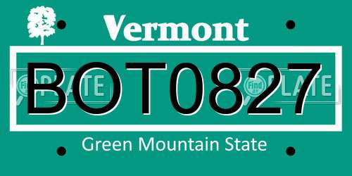 BOT0827 Vermont License Plate