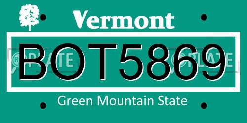 BOT5869 Vermont License Plate