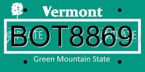 BOT8869 Vermont License Plate