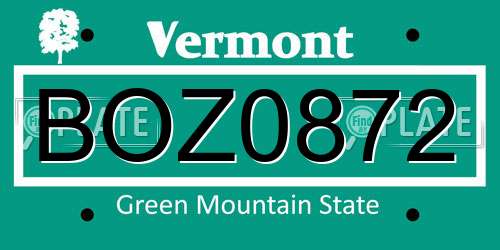 BOZ0872 Vermont License Plate