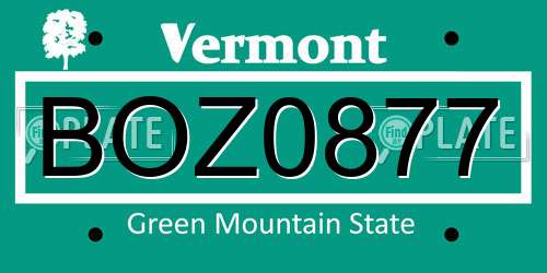 BOZ0877 Vermont License Plate