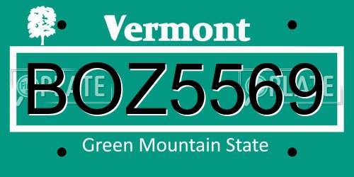 BOZ5569 Vermont License Plate