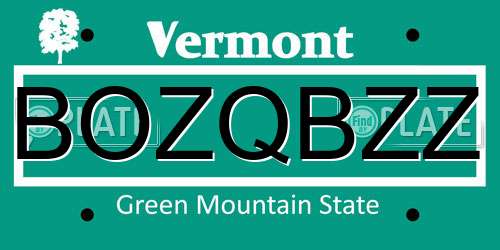 BOZQBZZ Vermont License Plate