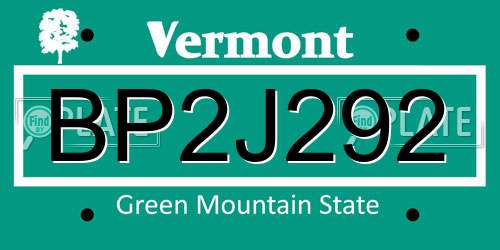 BP2J292 Vermont License Plate